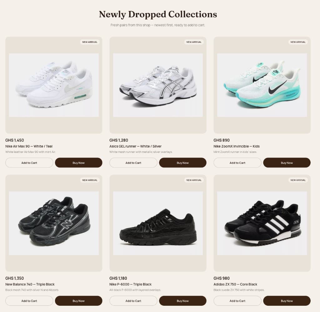 Kicks storefront preview